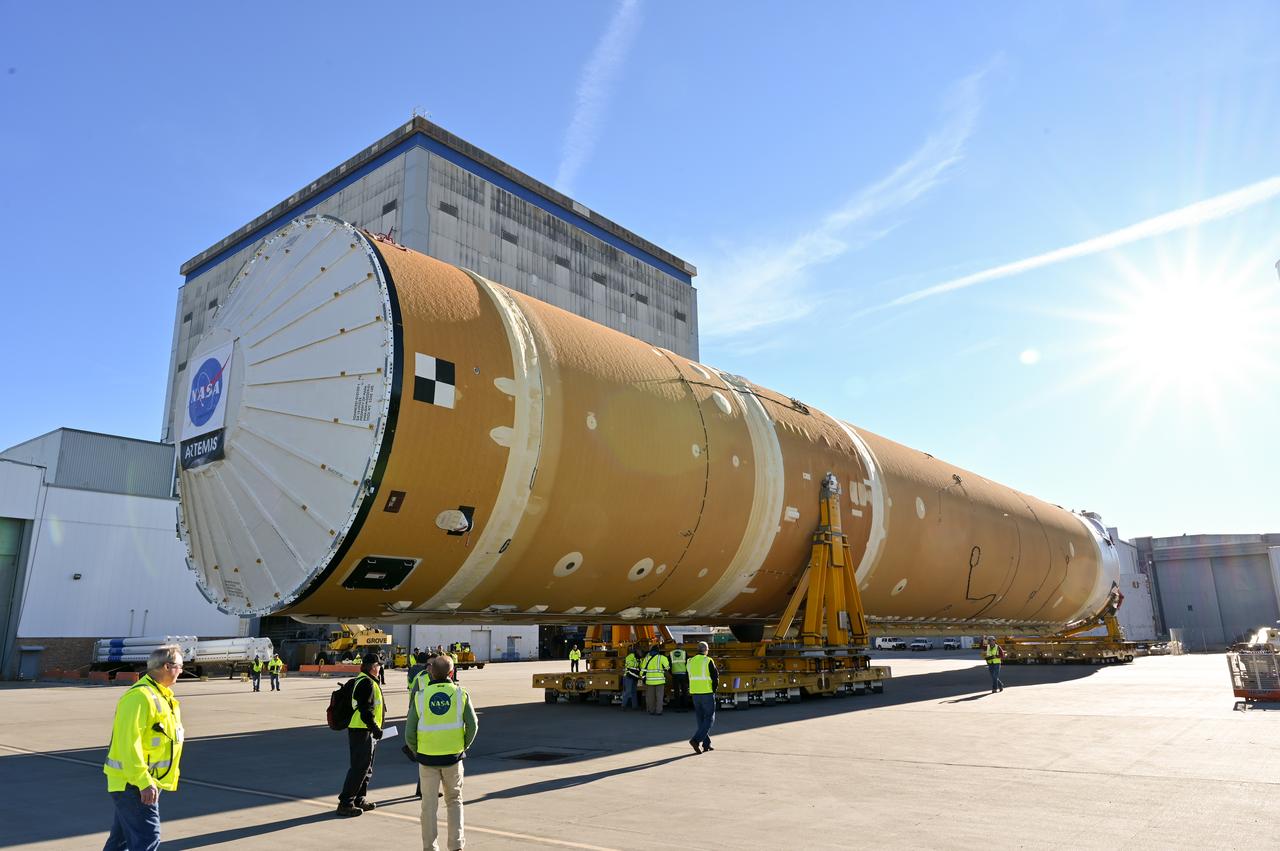 These images/video show how teams rolled out, or moved, the completed core stage for NASA’s Space Launch System rocket from NASA’s Michoud Assembly Facility in New Orleans. Crews moved the flight hardware for the first Artemis mission to NASA’s Pegasus barge on Jan. 8 in preparation for the core stage Green Run test series at NASA’s Stennis Space Center near Bay St. Louis, Mississippi. Pegasus, which was modified to ferry SLS rocket hardware, will transport the core stage from Michoud to Stennis for the comprehensive core stage Green Run test series. Once at Stennis, the Artemis rocket stage will be loaded into the B-2 Test Stand for the core stage Green Run test series. The comprehensive test campaign will progressively bring the entire core stage, including its avionics and engines, to life for the first time to verify the stage is fit for flight ahead of the launch of Artemis I.  Assembly and integration of the core stage and its four RS-25 engines has been a collaborative, multistep process for NASA and its partners Boeing, the core stage lead contractor, and Aerojet Rocketdyne, the RS-25 engines lead contractor. Together with four RS-25 engines, the rocket’s massive 212-foot-tall core stage — the largest stage NASA has ever built — and its twin solid rocket boosters will produce 8.8 million pounds of thrust to send NASA’s Orion spacecraft, astronauts and supplies beyond Earth’s orbit to the Moon and, ultimately, Mars. Offering more payload mass, volume capability and energy to speed missions through space, the SLS rocket, along with NASA’s Gateway in lunar orbit and Orion, is part of NASA’s backbone for deep space exploration and the Artemis lunar program.